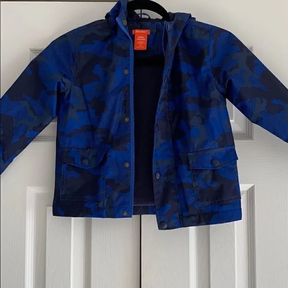 Joe Fresh Boys Blue & Black Fleece Lined Rain Jacket Size 4
